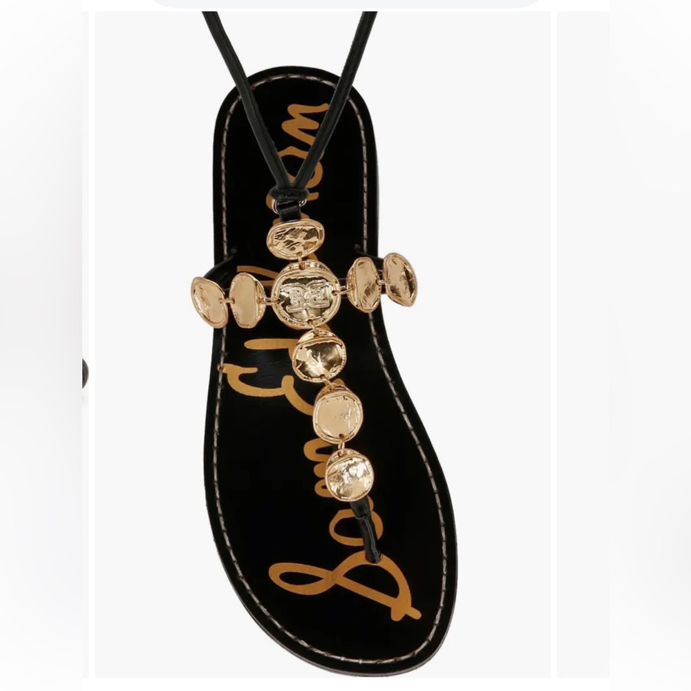 Sam Edelman Deirdre Strappy Ankle Wrap Sandals 8.5 NWT Black Gold Ankle Tie - Picture 8 of 13